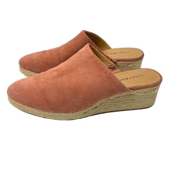 Lucky Brand‎ Mule Wedges Espadrille Platform Suede Leather Slip On Shoes 11 Pink - Picture 1 of 5